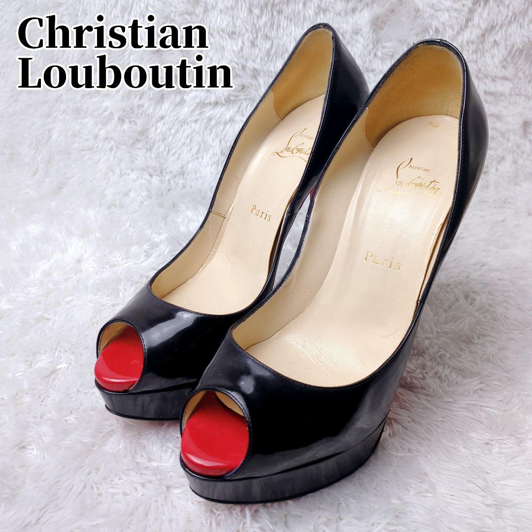 【美品】 クリスチャンルブタン エナメルパンプスオープントゥ 24.5cm 黒